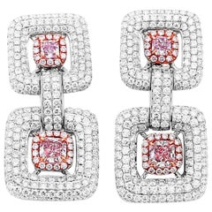 GIA Certified 5.52 Carat Very Light Pink Radiant Diamond White Gold Earrings