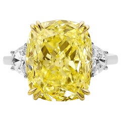 GIA Certified 5.53 Carat Fancy Yellow Cushion Cut Diamond Ring