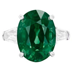 GIA Certified 5.54 Carat NO OIL Zambian VIVID GREEN Emerald and Diamond Ring