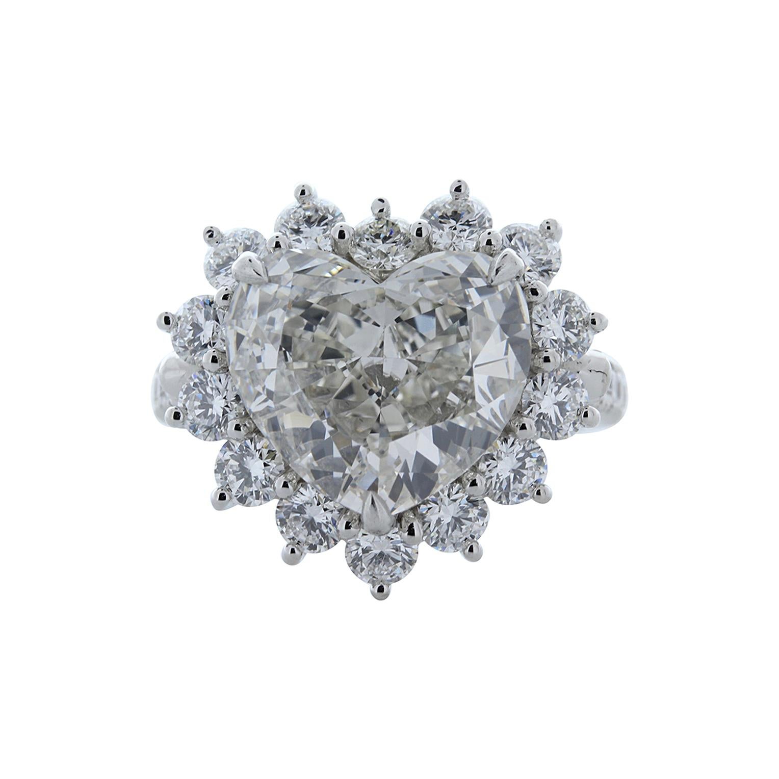 GIA Certified 5.55 Carat Heart Shape I VVS1 Diamond Platinum Engagement Ring