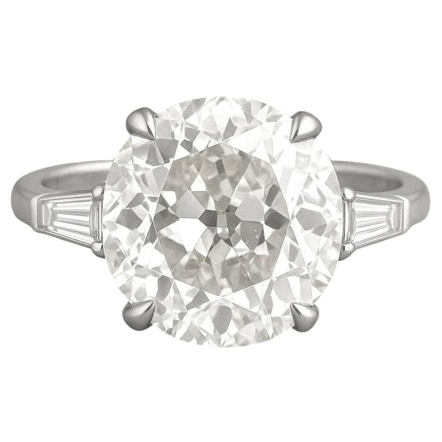 Art Deco GIA Certified 5.30 Carat Old European Cut Diamond Engagement Ring, VS1 Clarity For Sale