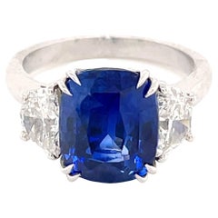 GIA Certified 5.55 Sapphire Cushion Cut 3-Stone Ring