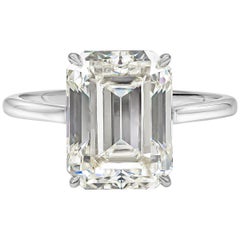 GIA Certified 5.56 Carats Emerald Cut Diamond Solitaire Engagement Ring