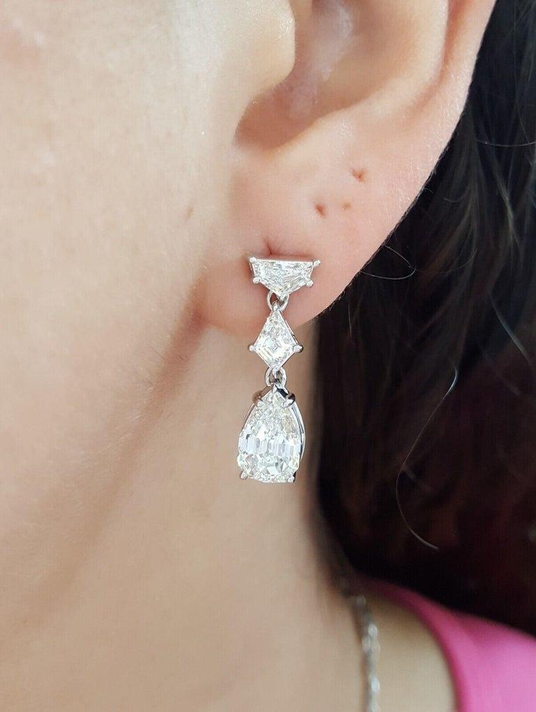Contemporary GIA Certified 5.56 Ct. Shield Cut Diamond Earrings For Sale
