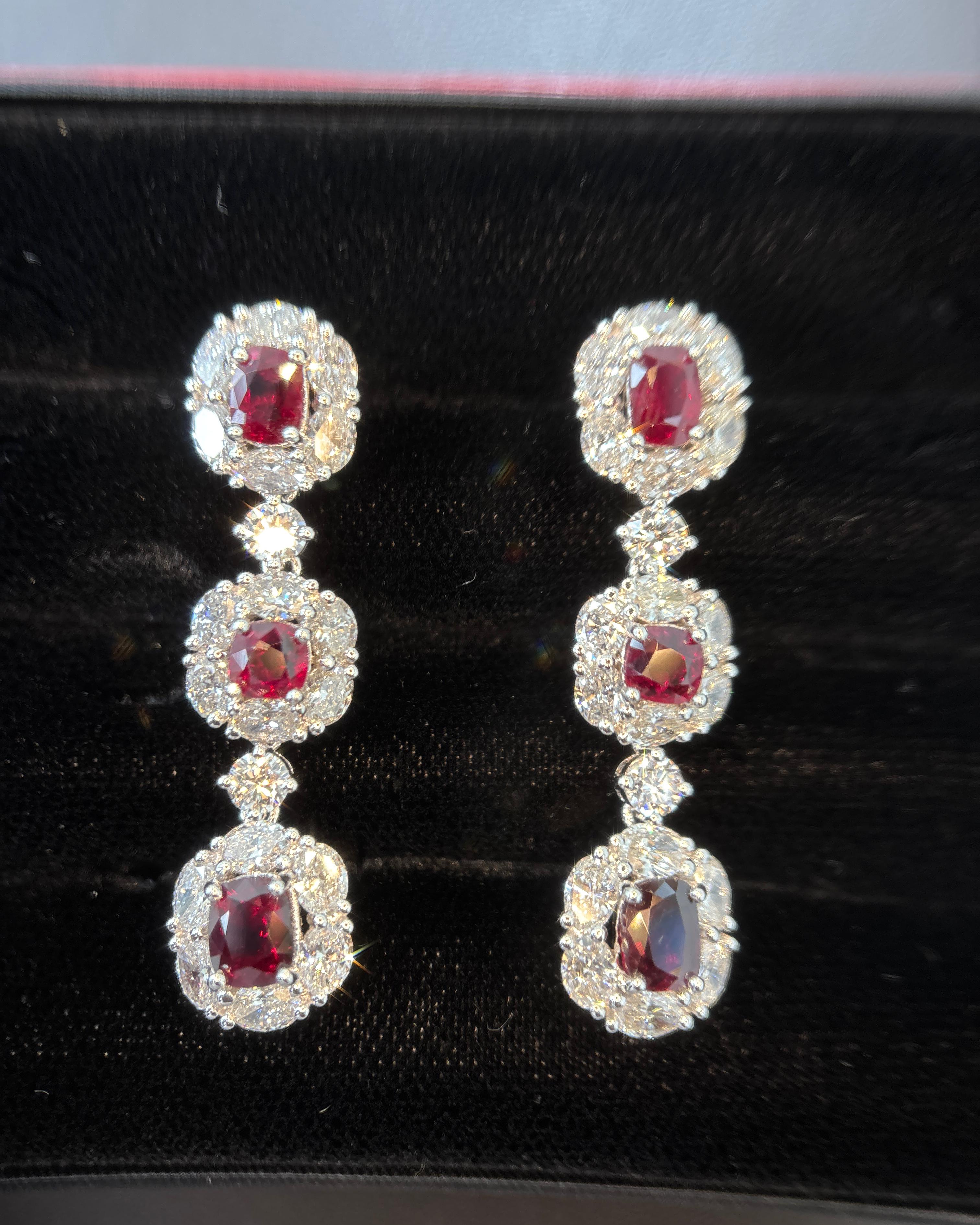 Boucles d'oreilles en platine avec diamant rouge rubis certifié GIA de 5,57 carats (Burma No Heat Vivid Diamonds) en vente 3