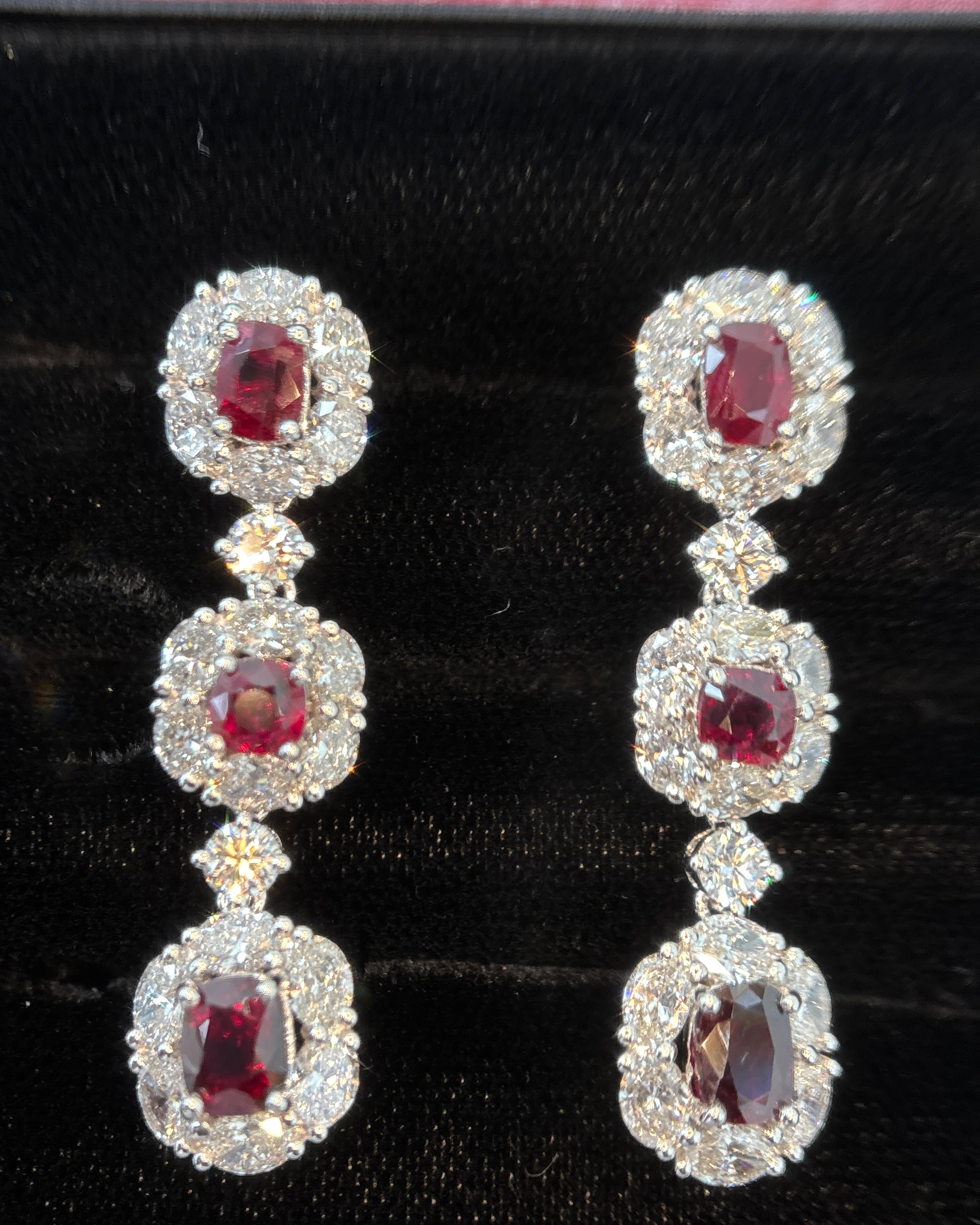 Boucles d'oreilles en platine avec diamant rouge rubis certifié GIA de 5,57 carats (Burma No Heat Vivid Diamonds) en vente 4
