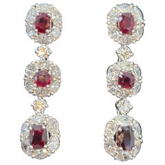 GIA Certified 5.57 Carat Burma No Heat Vivid Red Ruby Diamond Platinum Earrings