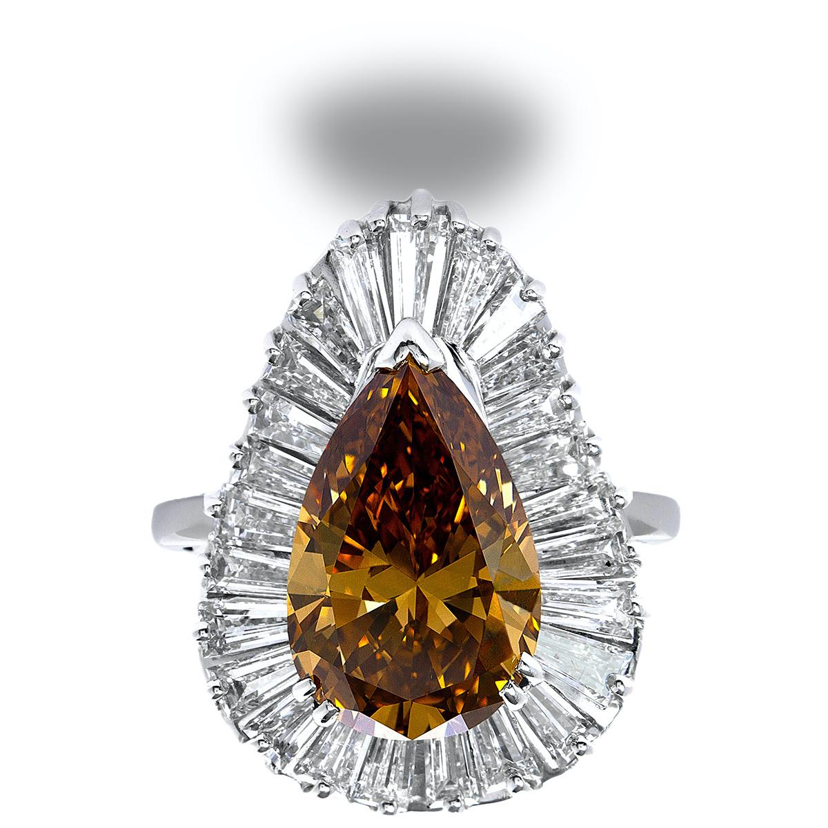 Pear Cut GIA Certified 5.58 Deep Brown Yellow Diamond Pear Cocktail Ring