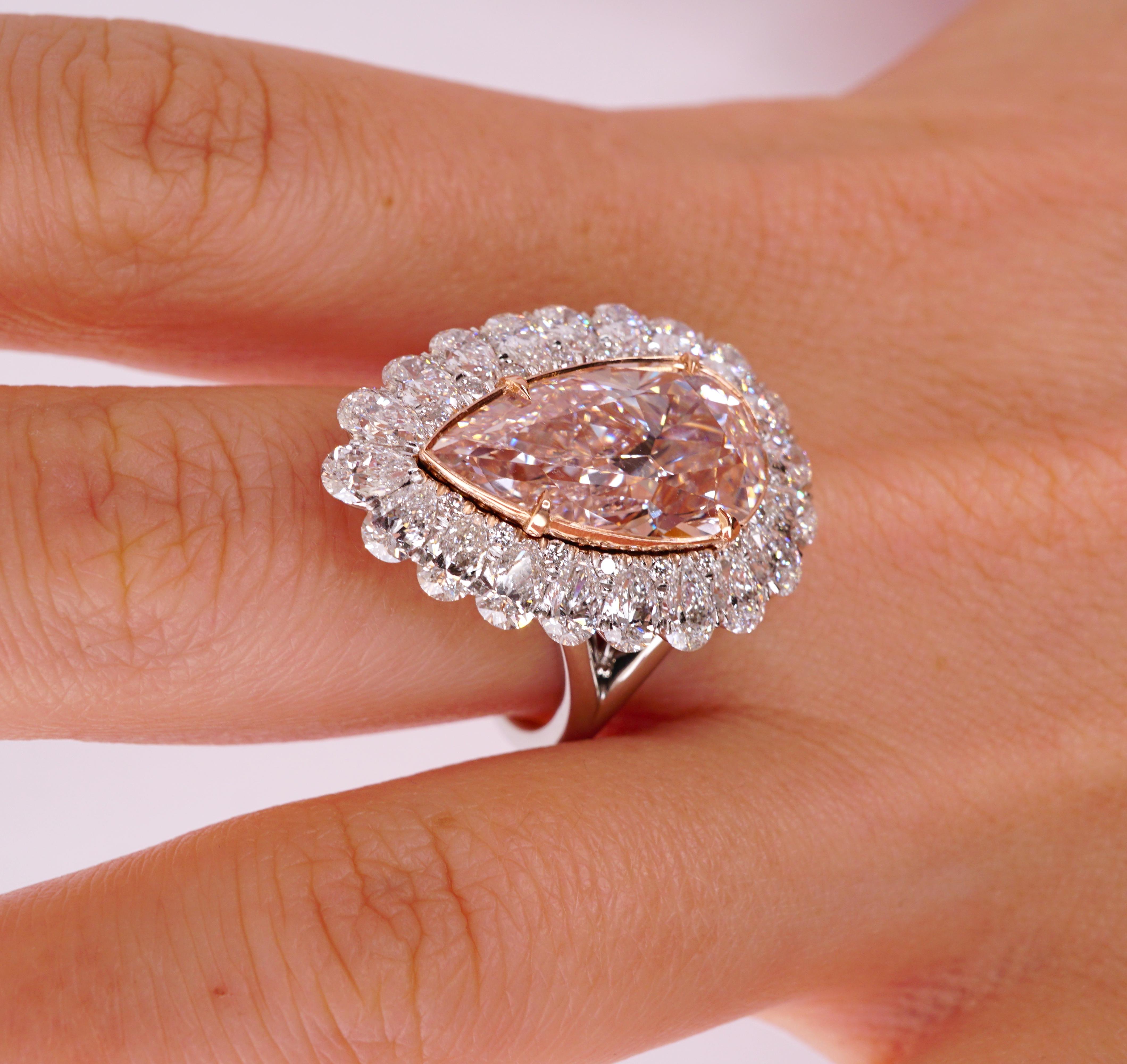 Contemporary 'The Rose Diamond' - Type 11a Natural Pink Pear Shaped Diamond Ring  For Sale