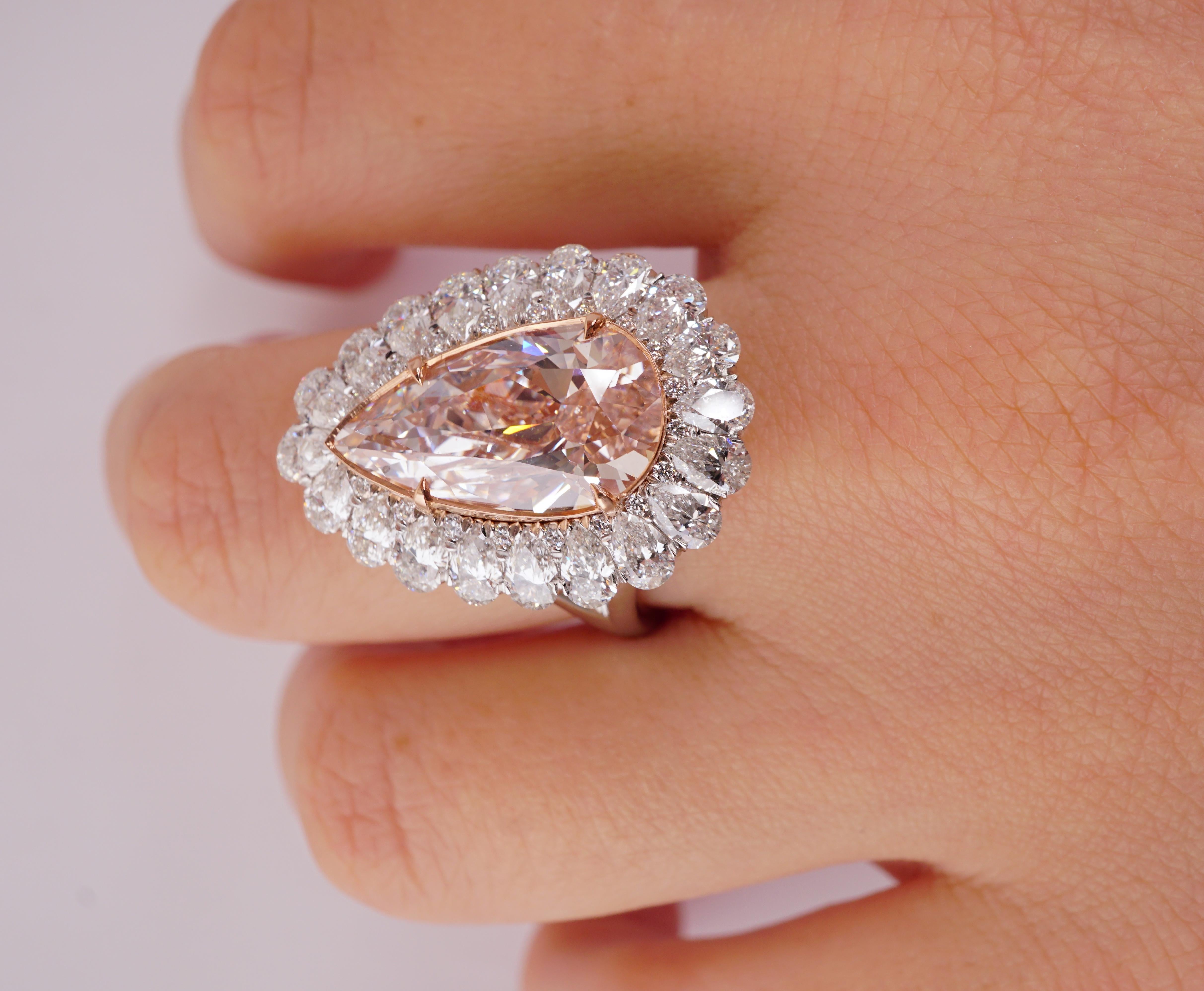 Pear Cut 'The Rose Diamond' - Type 11a Natural Pink Pear Shaped Diamond Ring  For Sale
