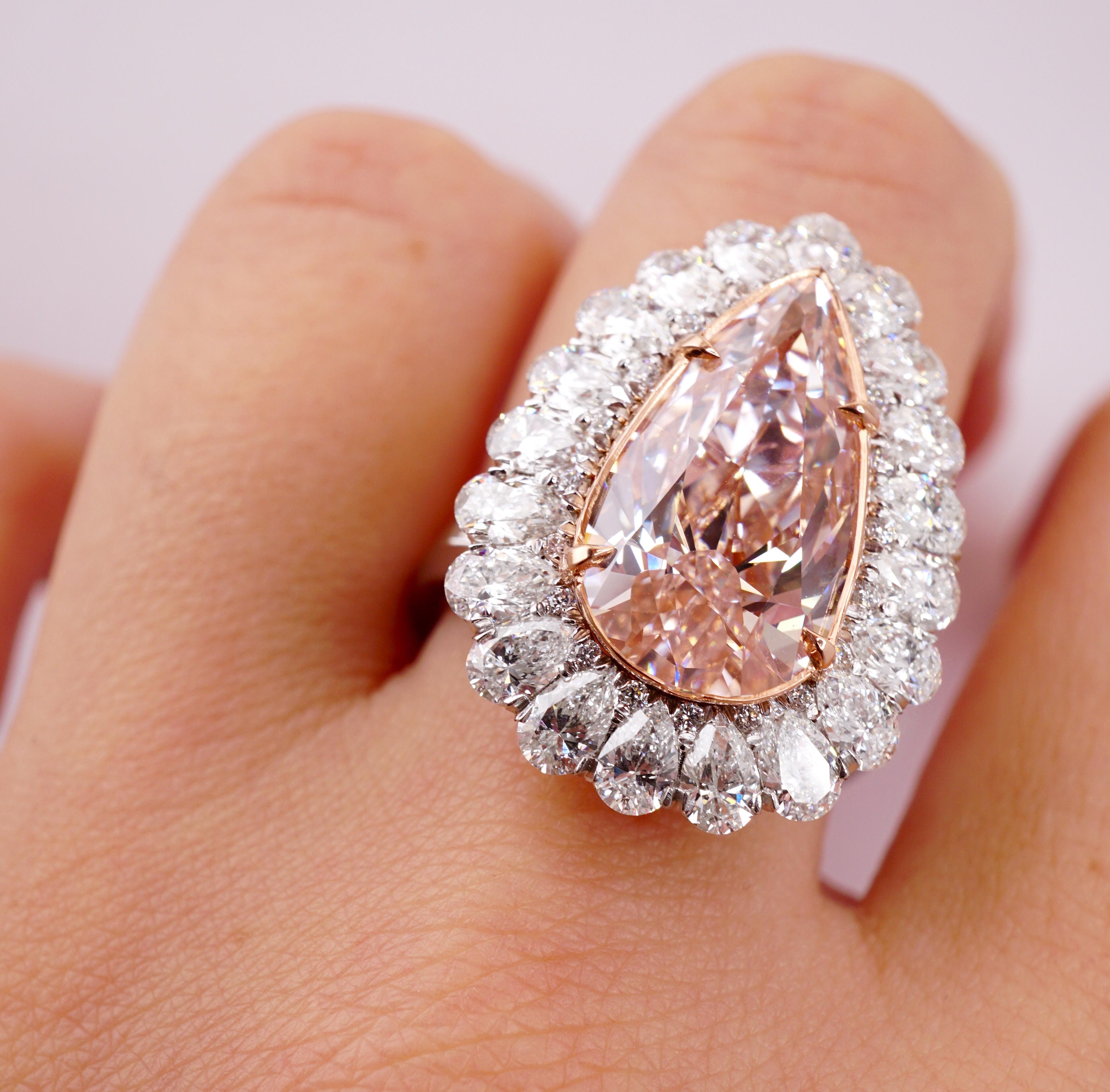 The Rose Diamond - Natural Pink Pear Shaped Diamond Ring  In New Condition For Sale In New York, NY
