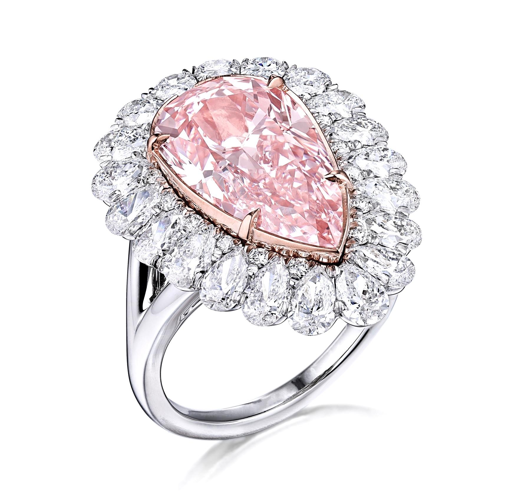 „The Rose Diamond“ - Typ 11a Natürlicher rosa birnenförmiger Diamantring in Tropfenform  (Zeitgenössisch) im Angebot