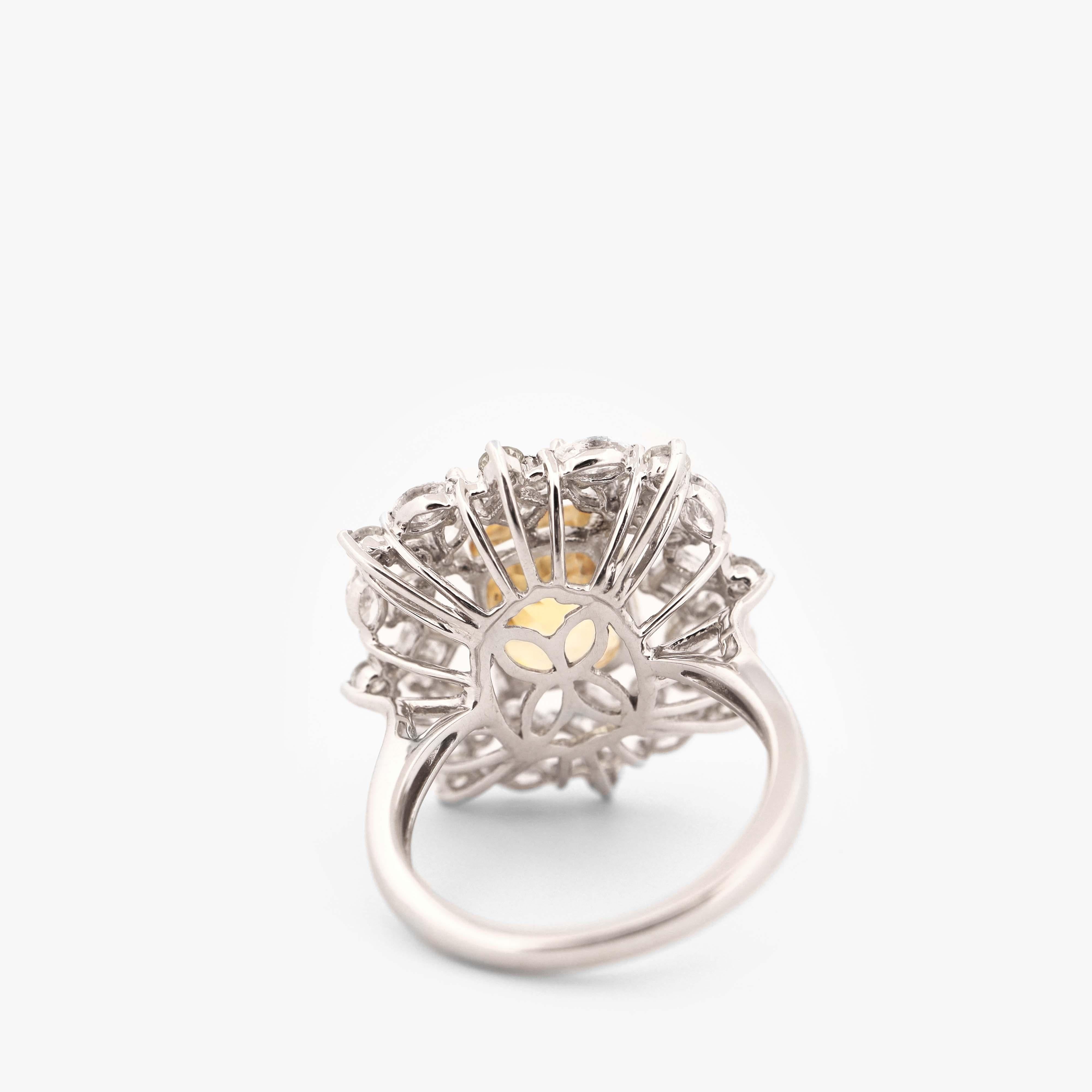 Octagon Cut GIA Certified 5.59ct Yellow Sapphire Set in 2.38ct Diamonds Cocktail Ring For Sale