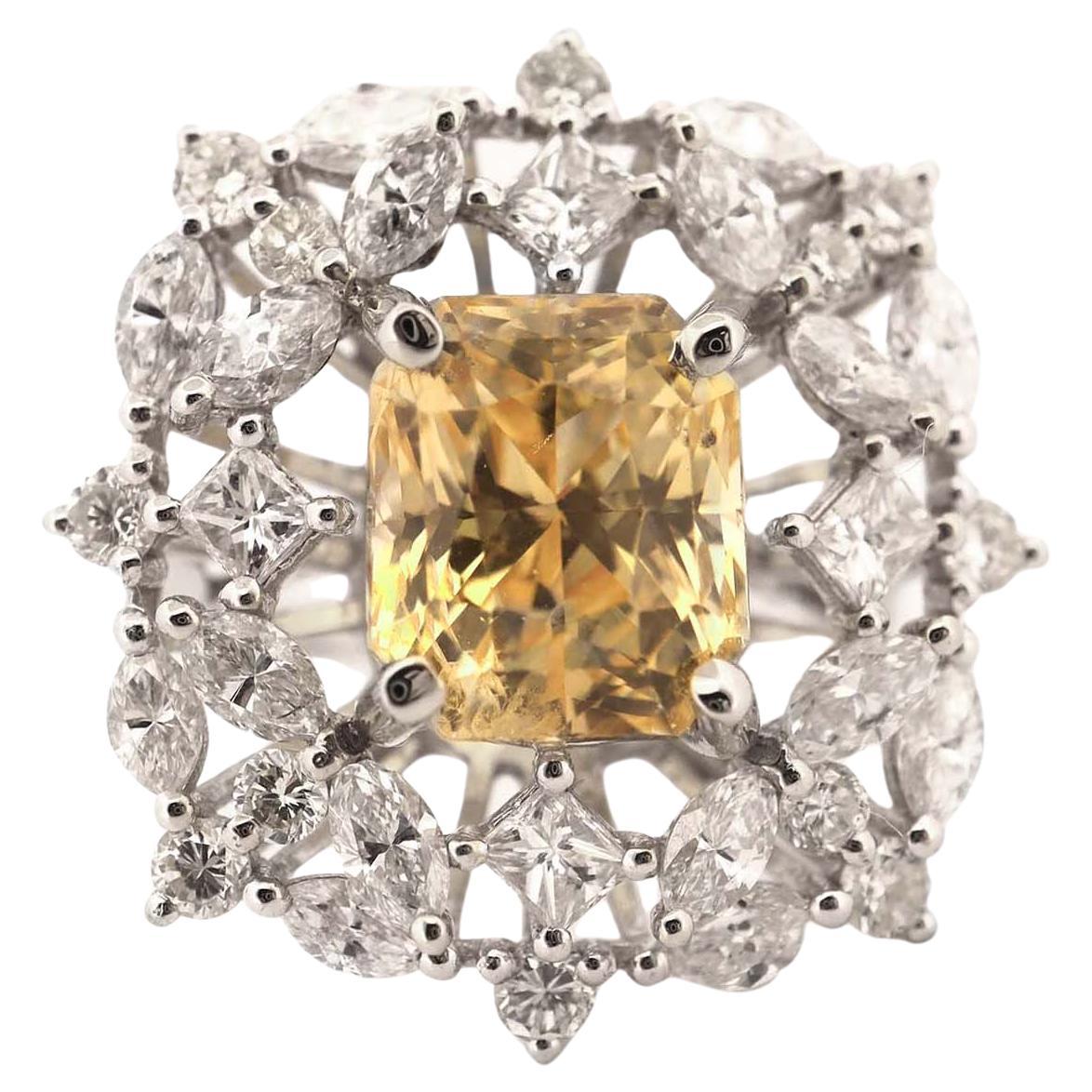 GIA Certified 5.59ct Yellow Sapphire Set in 2.38ct Diamonds Cocktail Ring For Sale