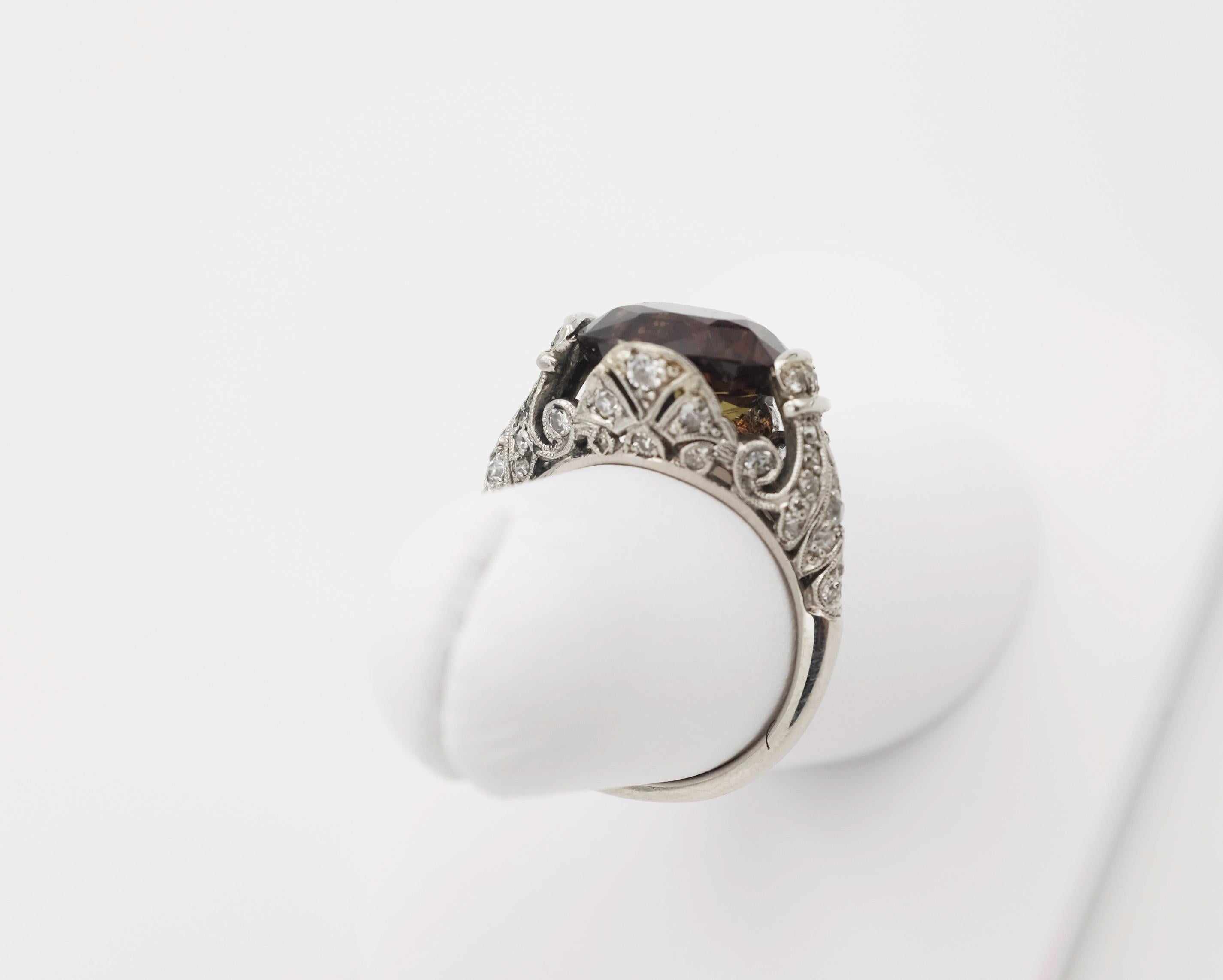 GIA Certified 5.59 Carat Oval Alexandrite Set on an Art Nouveau Ring In Good Condition For Sale In Miami Beach, FL