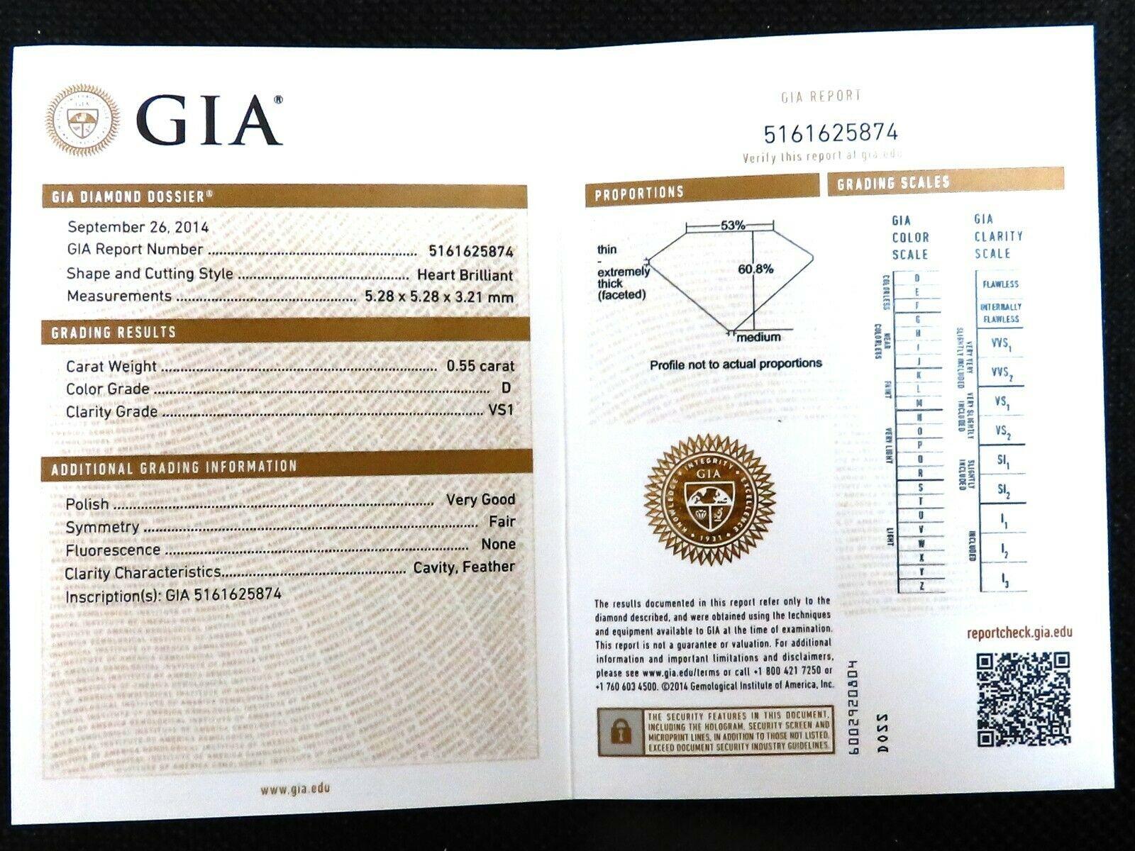GIA Certified .55 Carat Heart Cut Diamond Solitaire Ring Platinum Classic D/VS For Sale 1