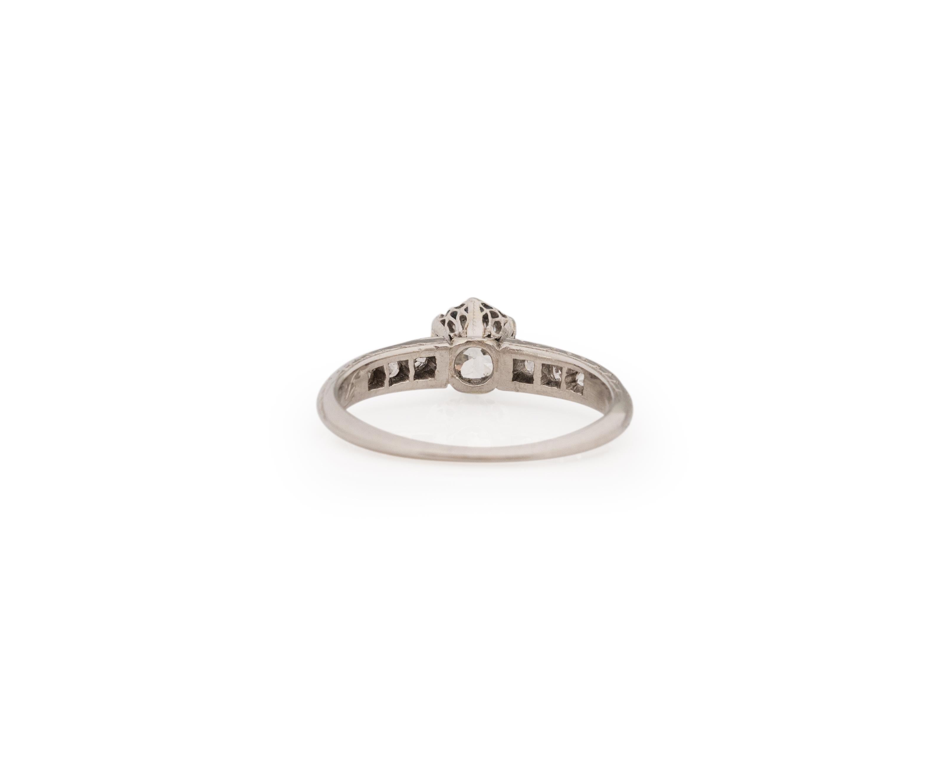 Old European Cut Gia Certified .56 Carat Art Deco Diamond Platinum Engagement Ring For Sale