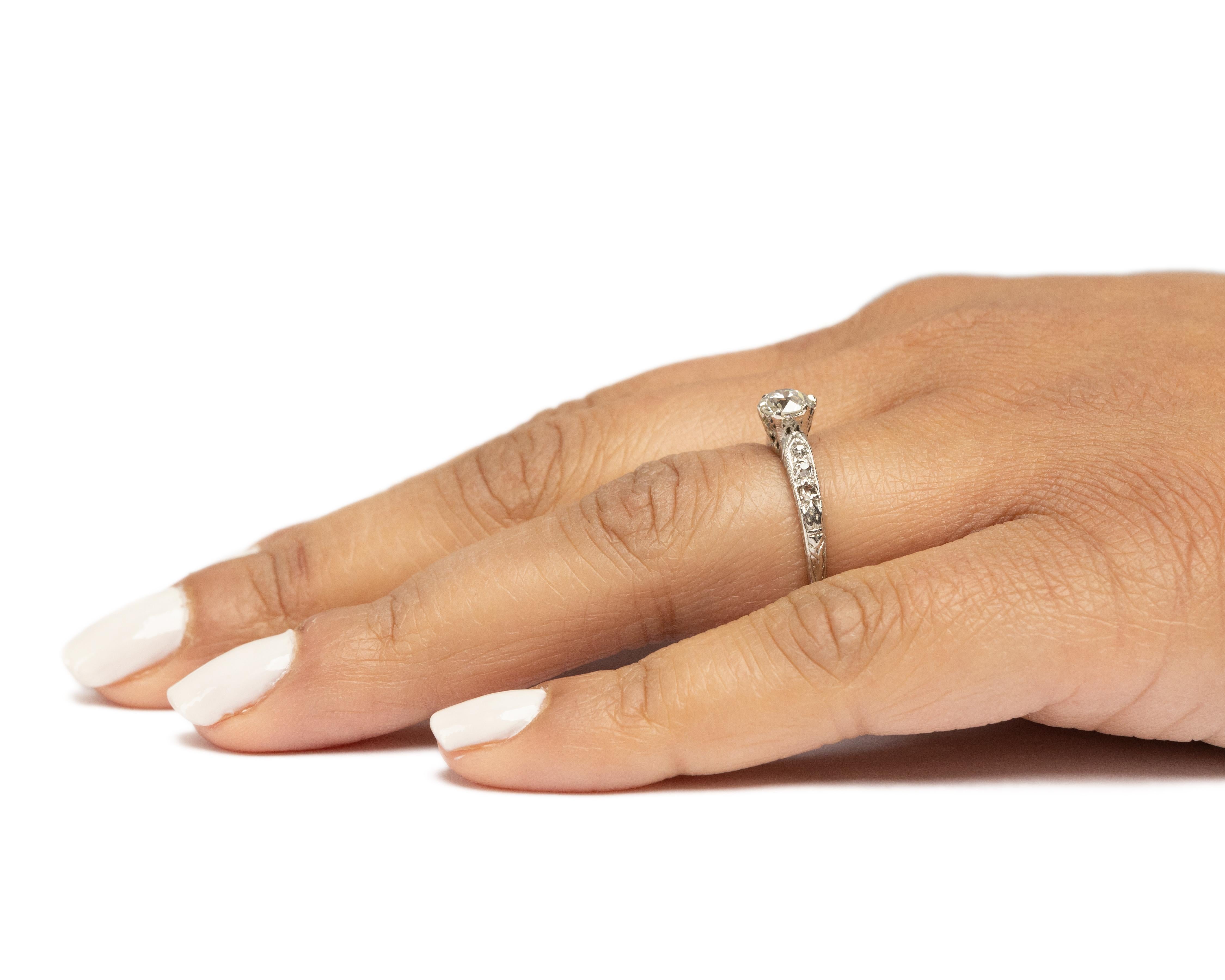 Gia Certified .56 Carat Art Deco Diamond Platinum Engagement Ring For Sale 1