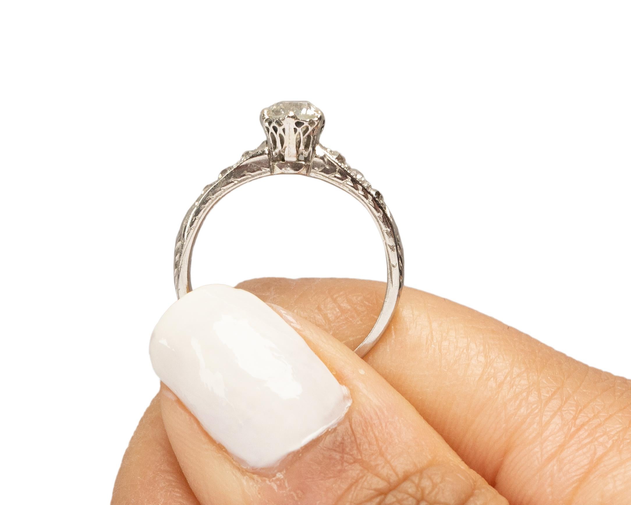 Gia Certified .56 Carat Art Deco Diamond Platinum Engagement Ring For Sale 2