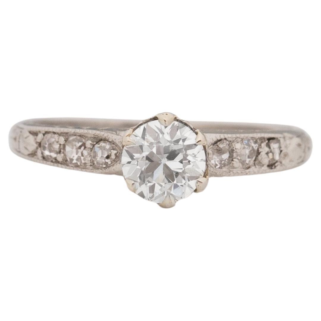 Gia Certified .56 Carat Art Deco Diamond Platinum Engagement Ring For Sale