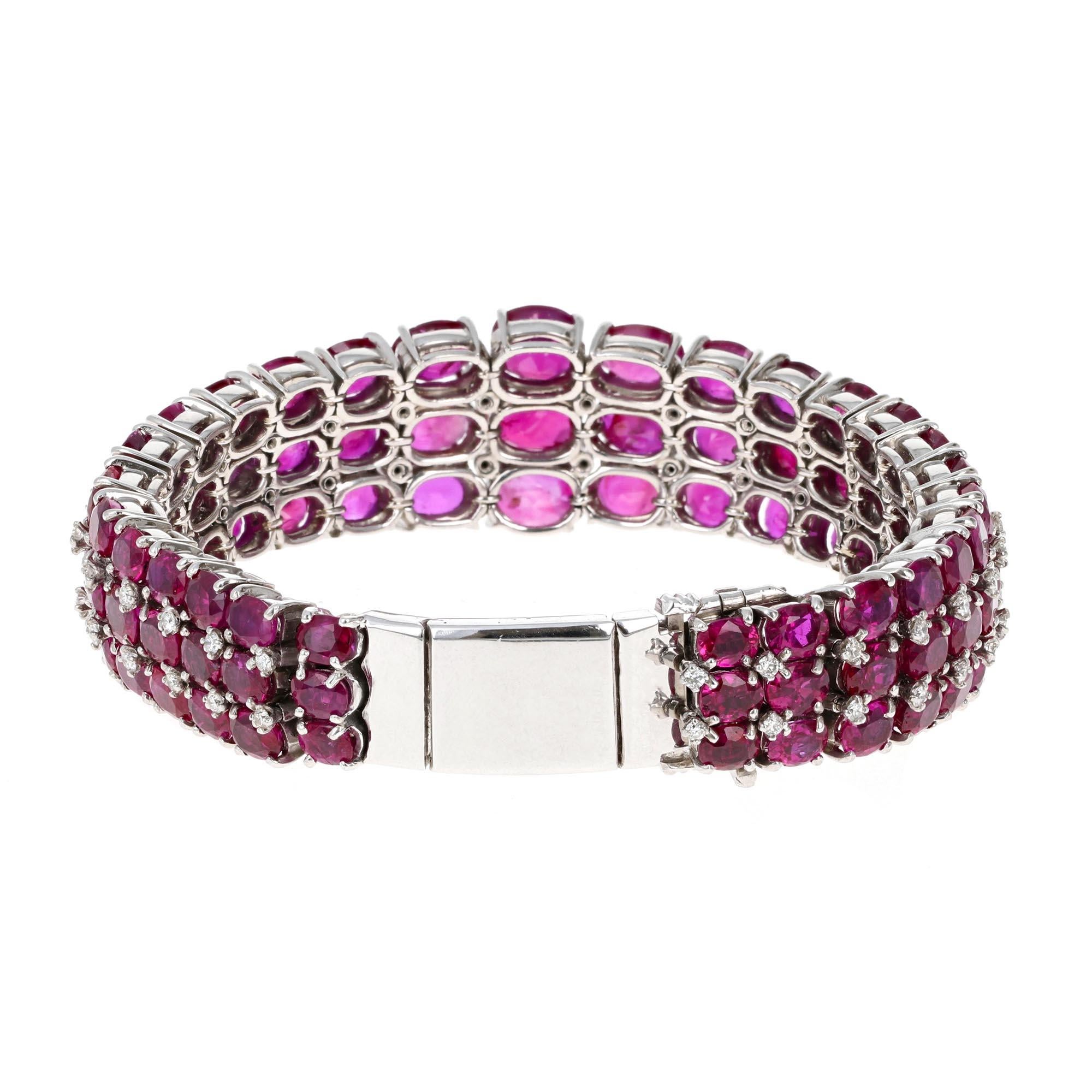 GIA zertifizierte 56 Karat Burma No Heat Rubin Diamant-Armband (Retro) im Angebot