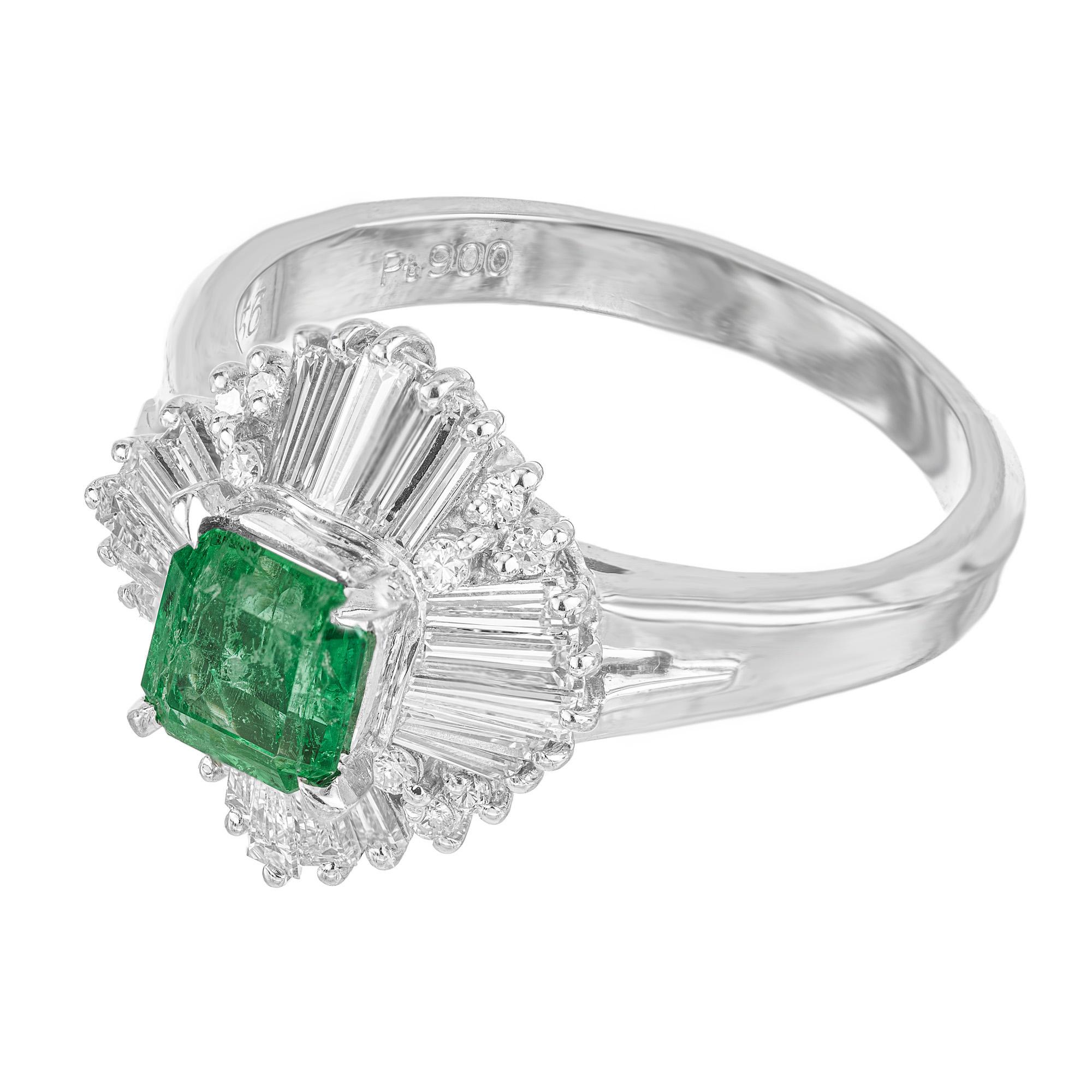 Ottagono GIA Certified .56 Carat Natural Emerald Diamond Ballerina Platinum Cocktail Ring in vendita
