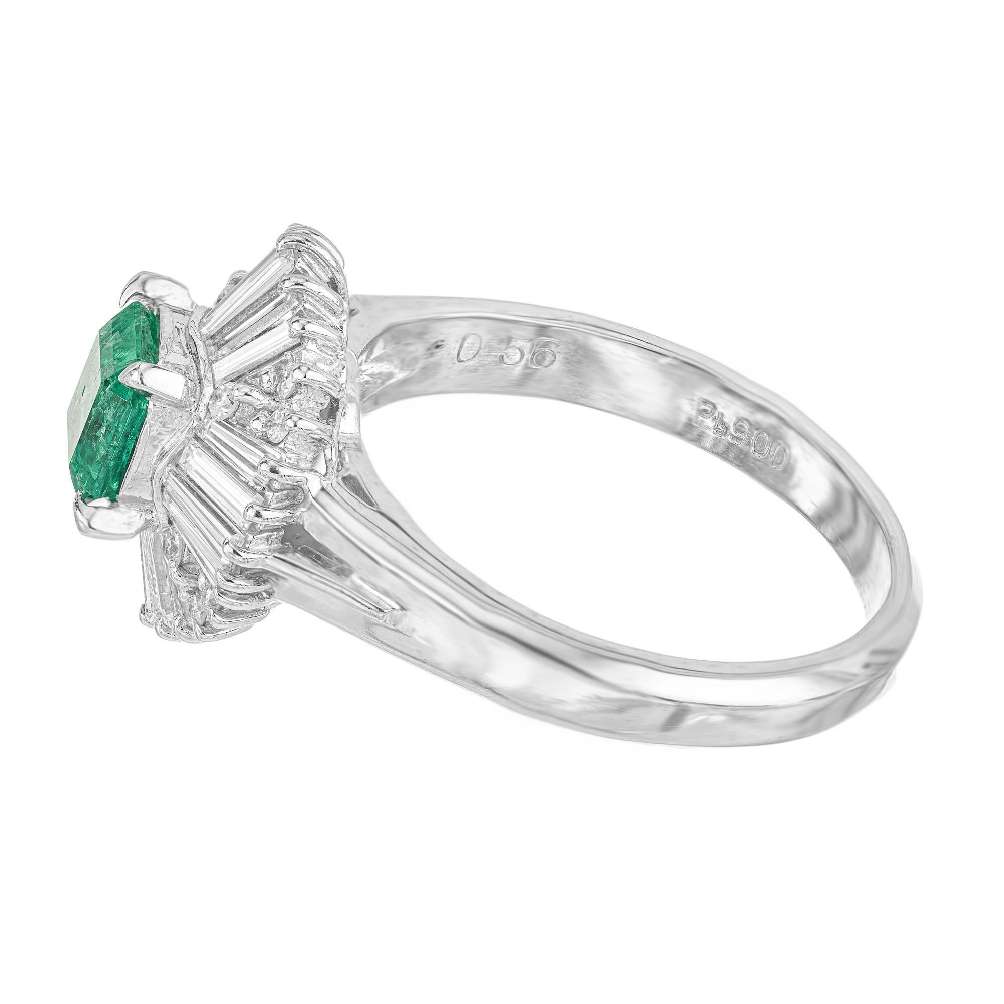 Donna GIA Certified .56 Carat Natural Emerald Diamond Ballerina Platinum Cocktail Ring in vendita