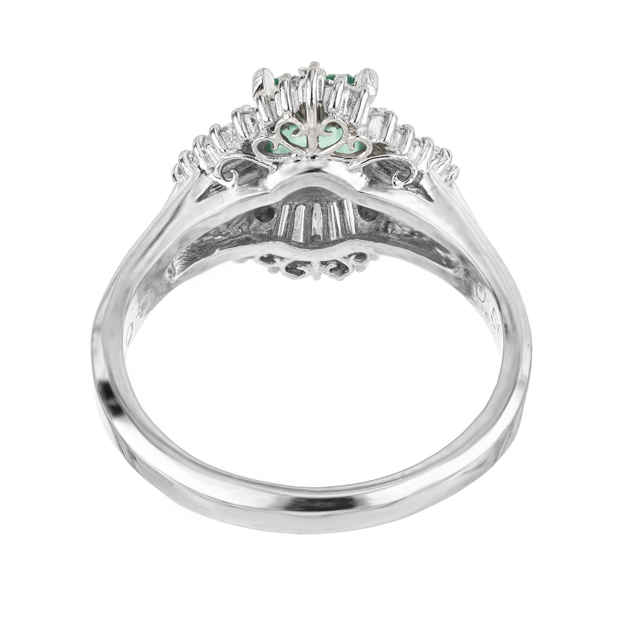 GIA Certified .56 Carat Natural Emerald Diamond Ballerina Platinum Cocktail Ring in vendita 1
