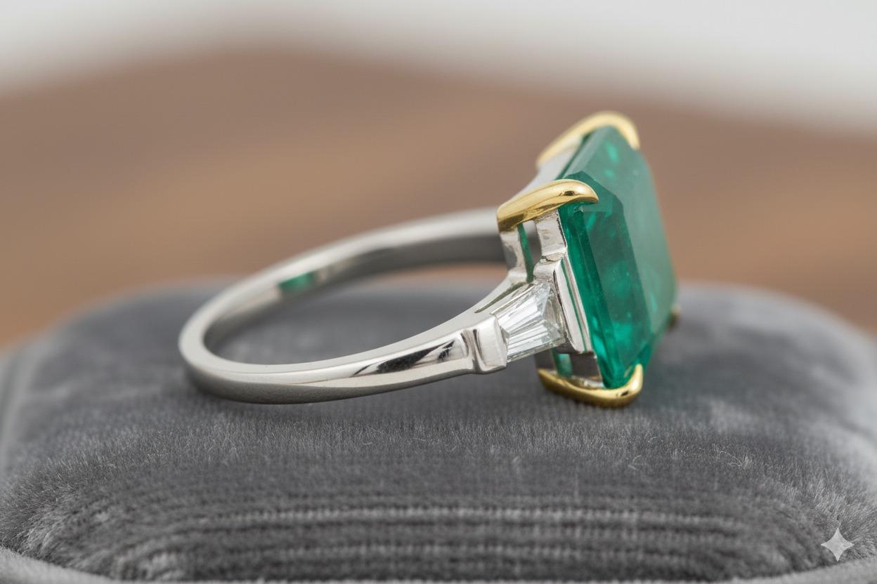 GIA-zertifizierter Ring mit 5,60 Karat kolumbianischem Smaragd (Smaragdschliff) im Angebot