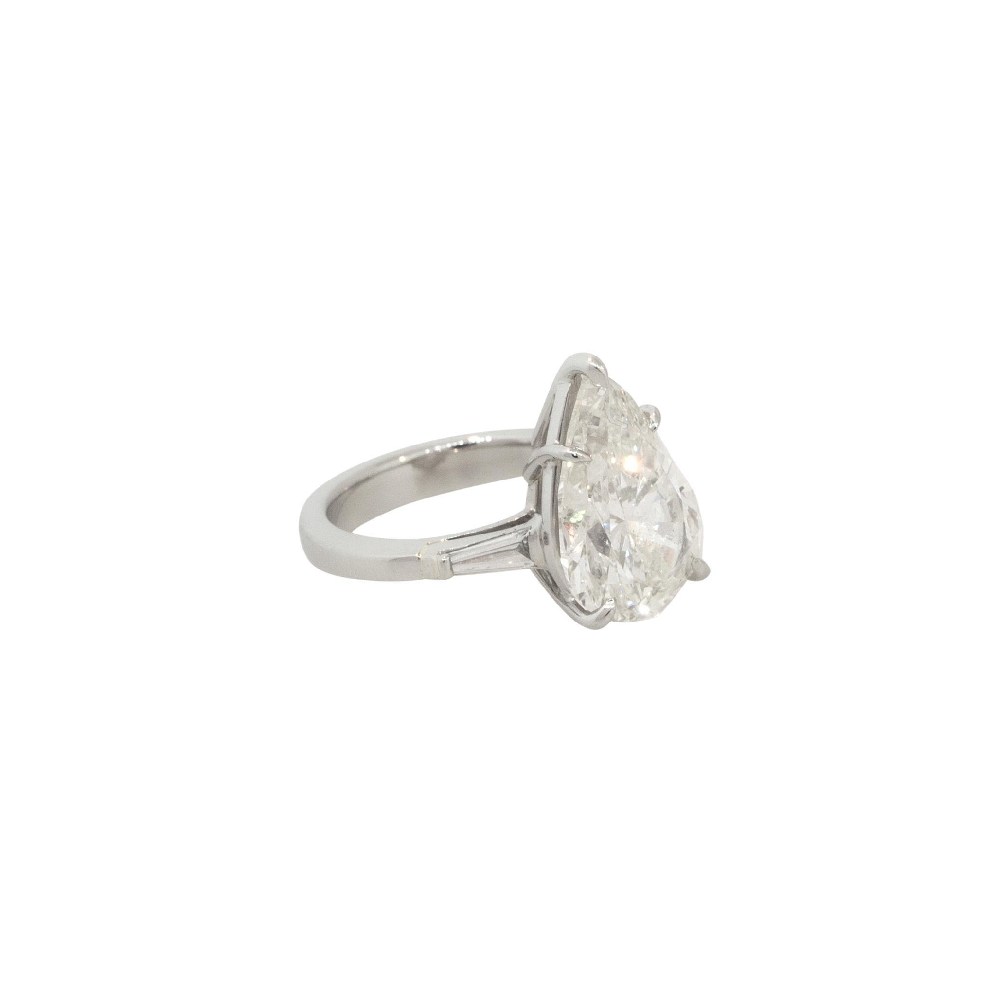 Pear Cut GIA Certified 5.60 Carat Pear Shape Diamond Engagement Ring Platinum In Stock For Sale