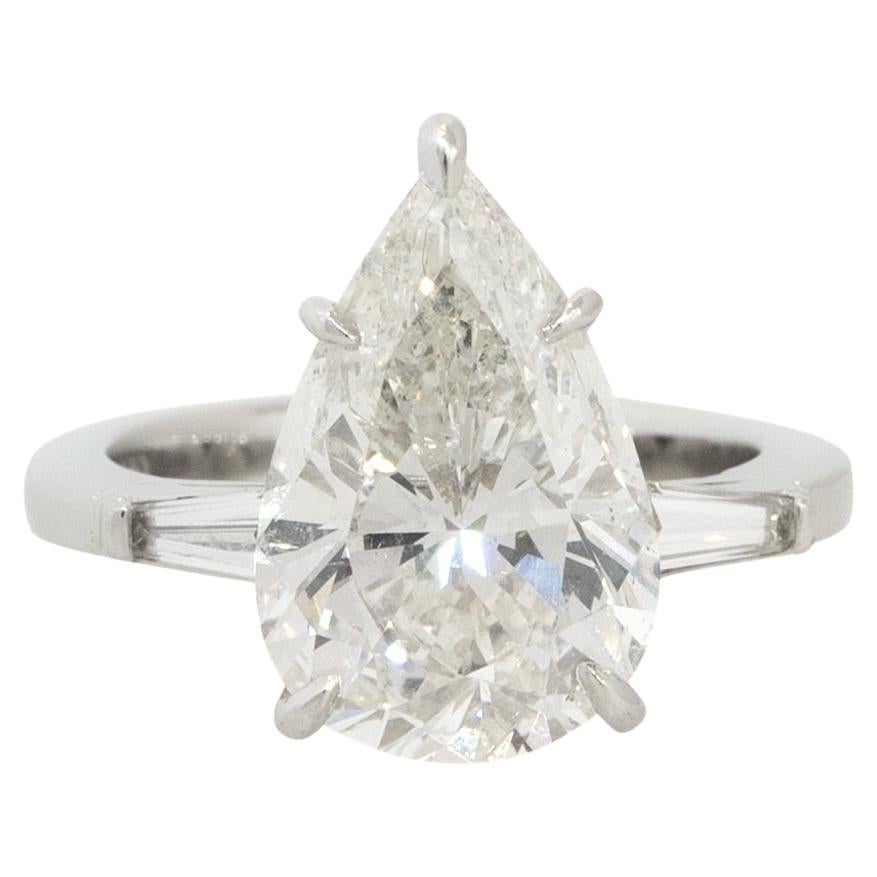 GIA Certified 5.60 Carat Pear Shape Diamond Engagement Ring Platinum In Stock