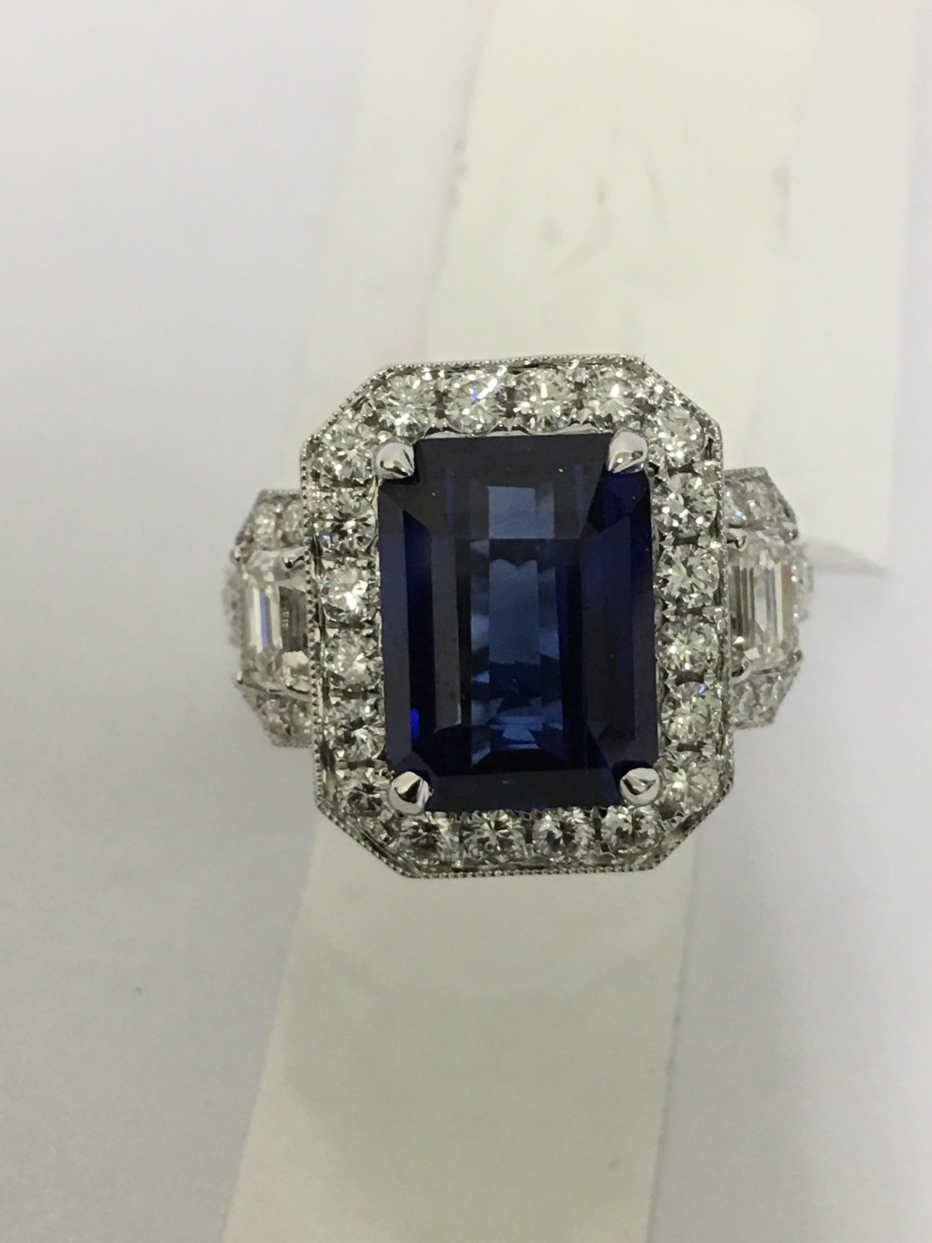 GIA Certified 5.60 Carat Sapphire Diamond Cocktail Ring 3
