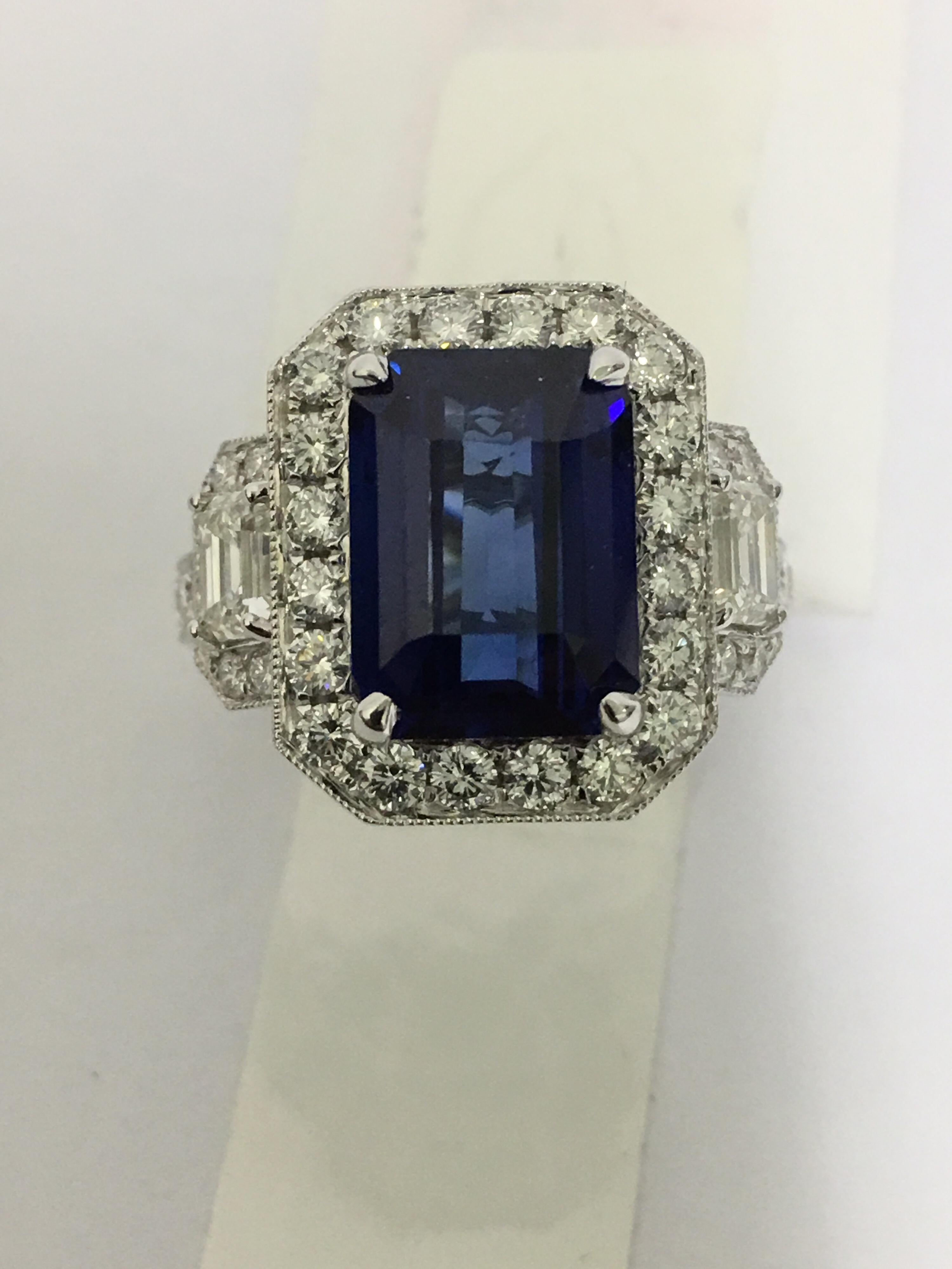 GIA Certified 5.60 Carat Sapphire Diamond Cocktail Ring 4