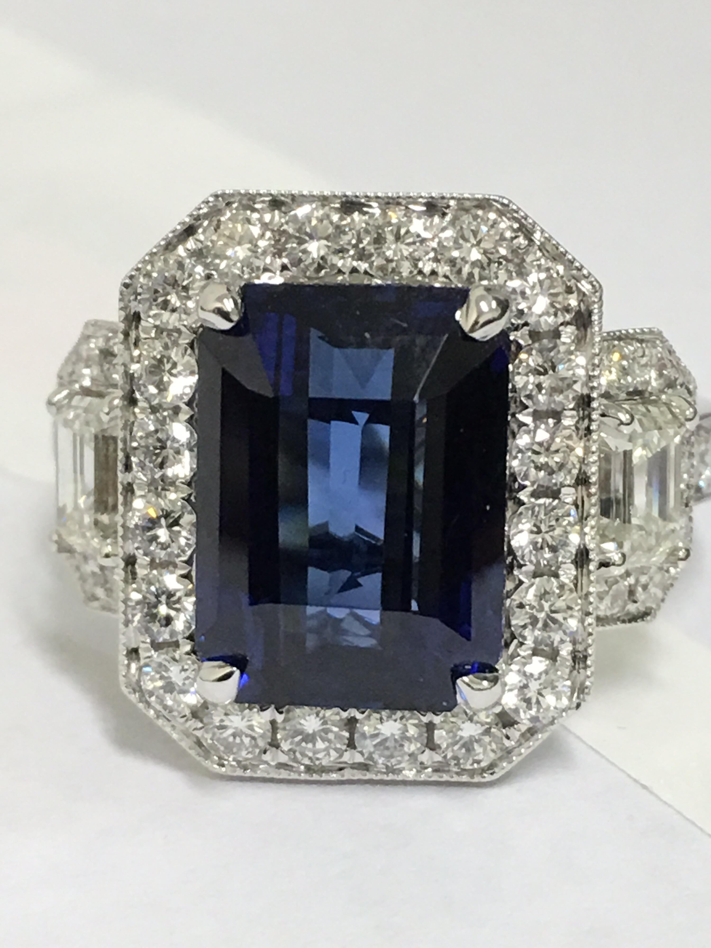 GIA Certified 5.60 Carat Sapphire Diamond Cocktail Ring 5