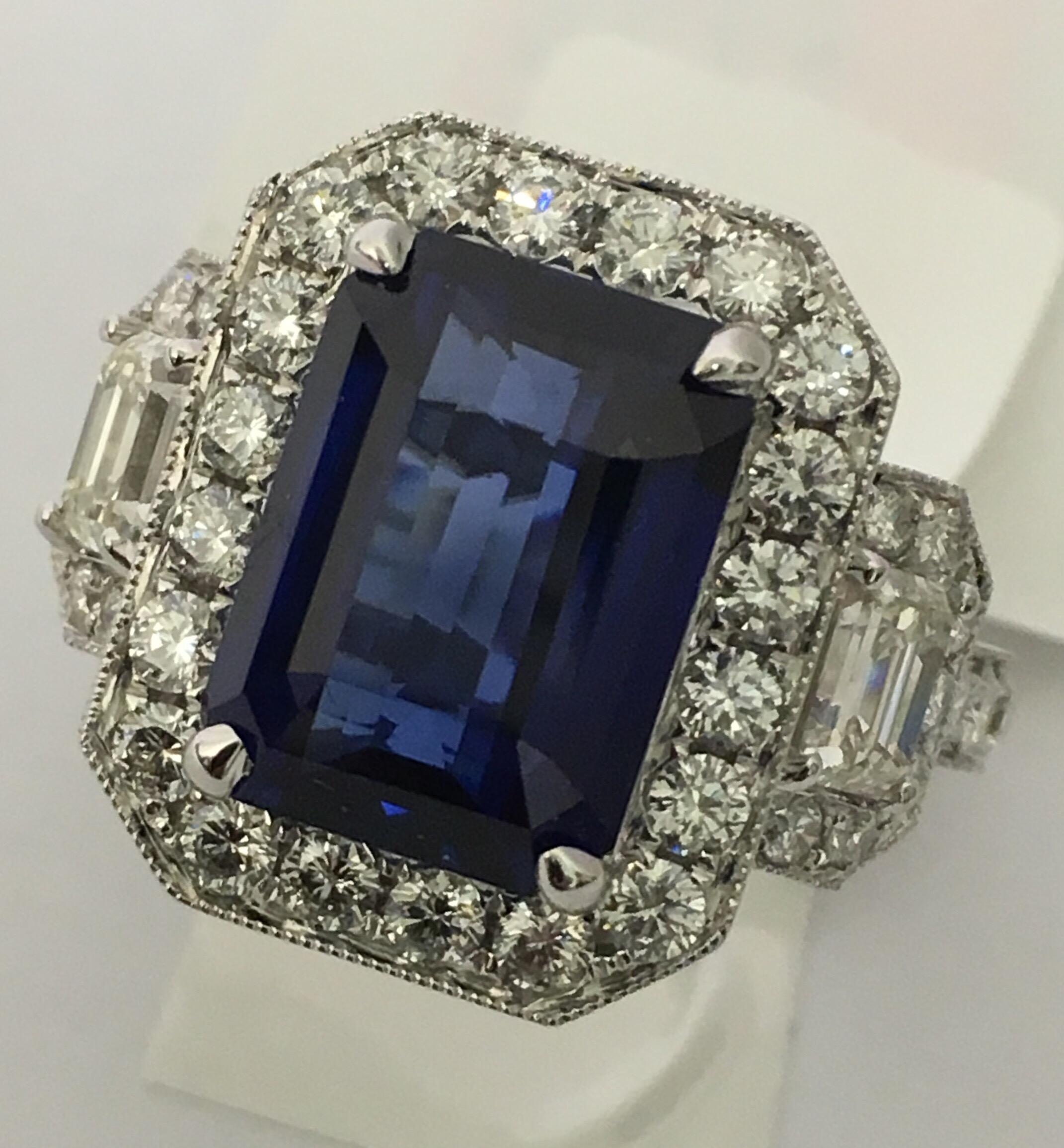 Artisan GIA Certified 5.60 Carat Sapphire Diamond Cocktail Ring