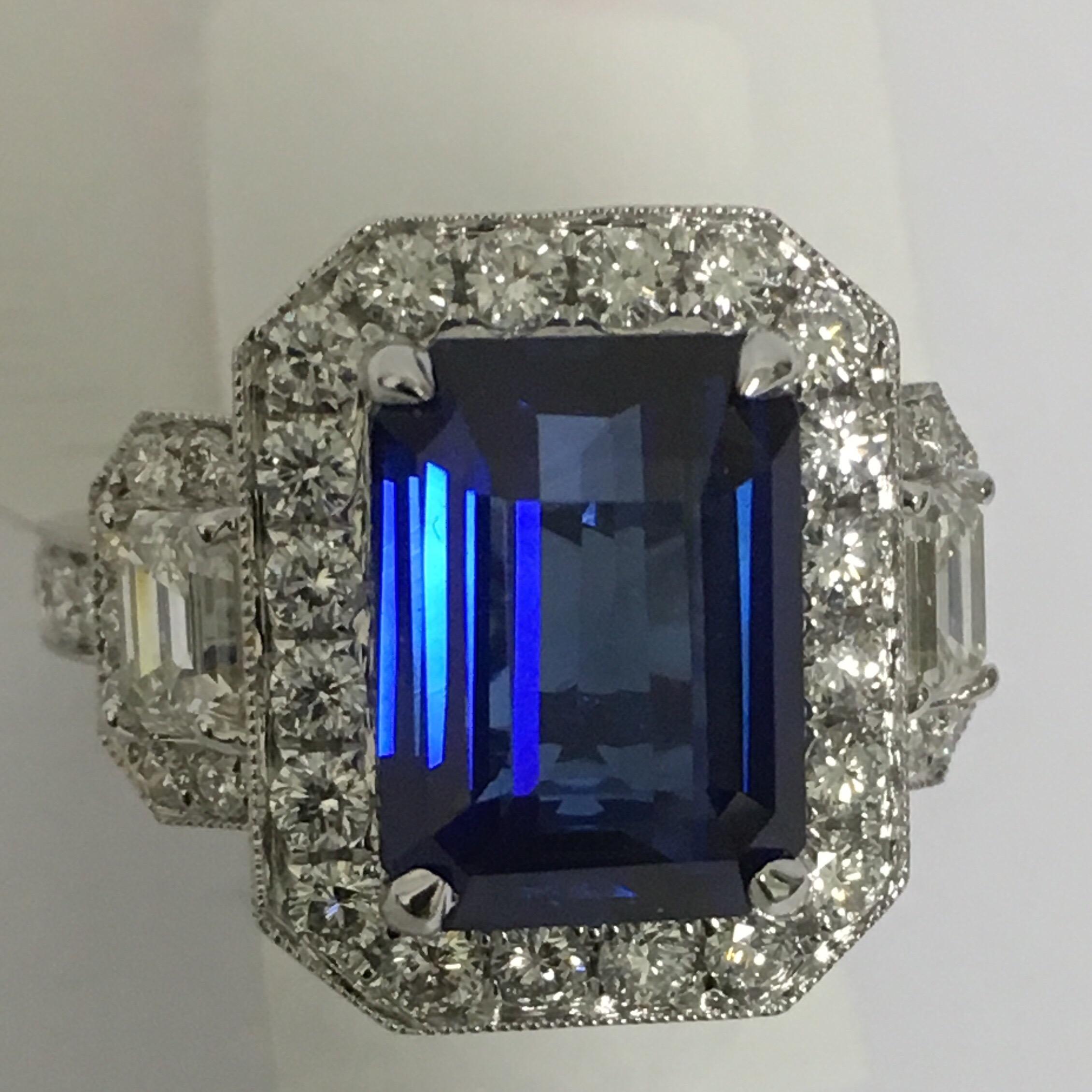 Women's GIA Certified 5.60 Carat Sapphire Diamond Cocktail Ring