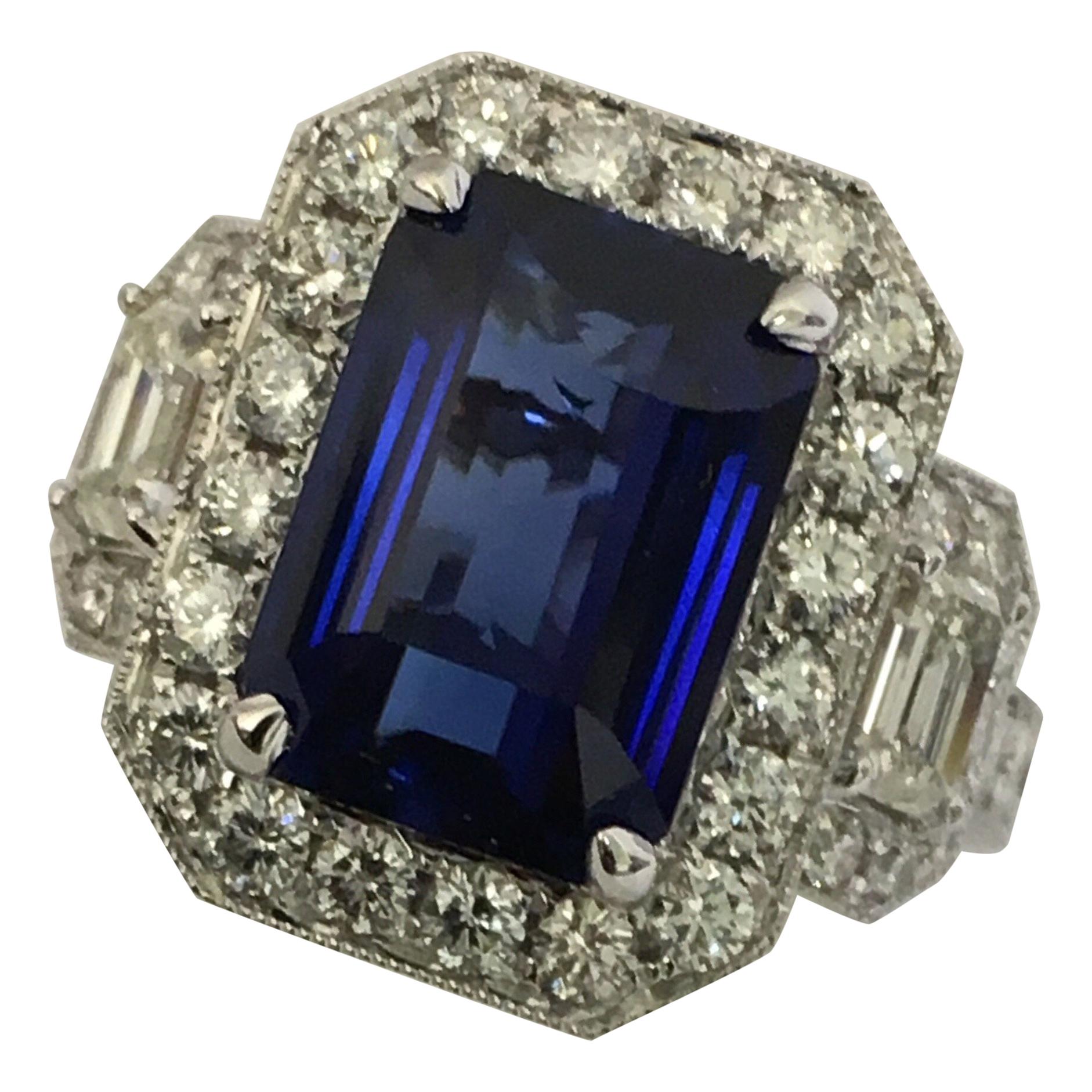 GIA Certified 5.60 Carat Sapphire Diamond Cocktail Ring