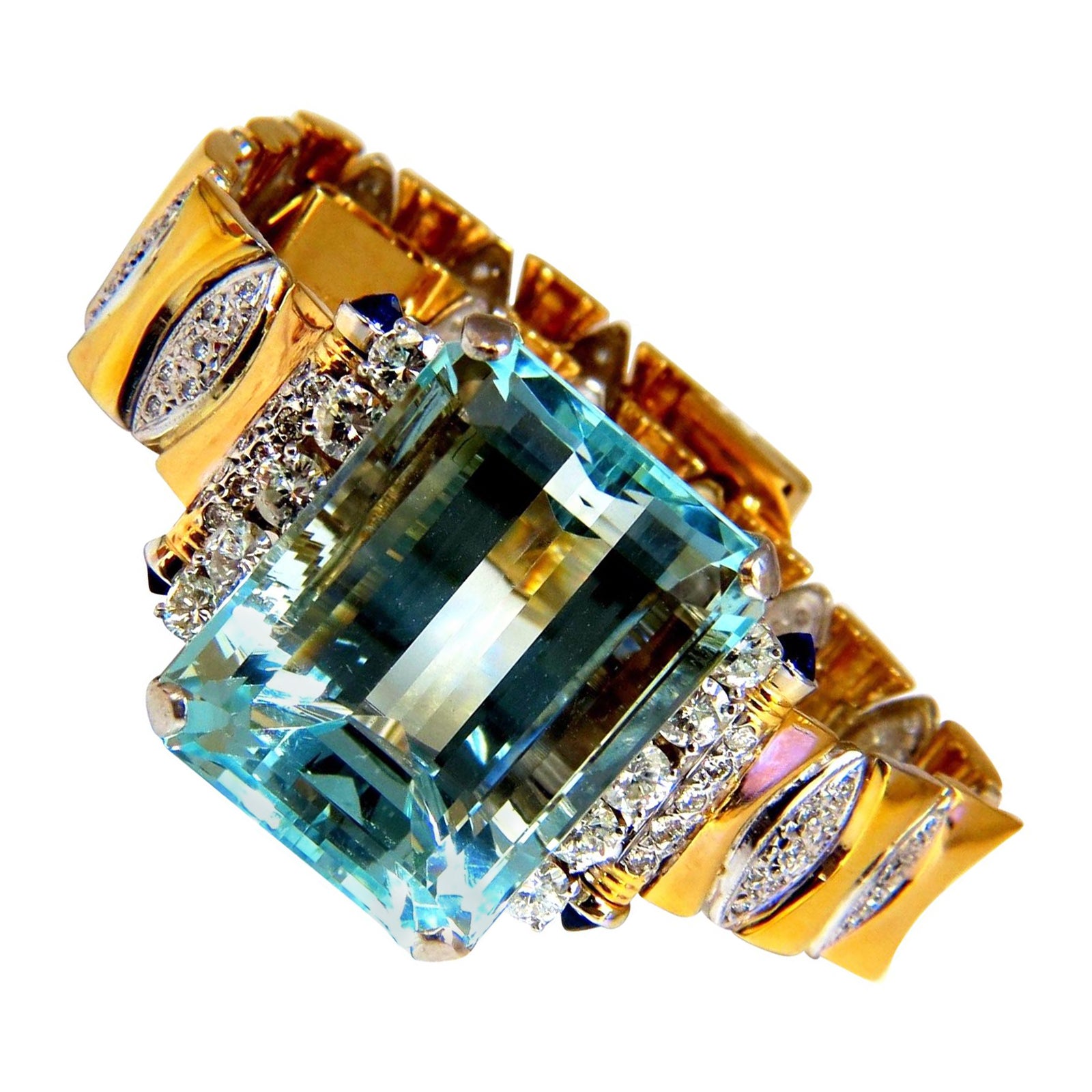 Bracciale con diamanti acquamarina naturali da 56,05 carati, certificato GIA, stile Bohemian Deco*