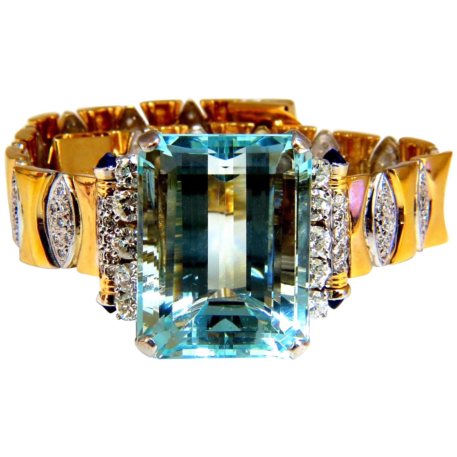 GIA Certified 56.05 Carat Natural Aquamarine Diamonds Bracelet Bohemian Deco For Sale