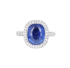 GIA Certified 5.61 Carat Sri Lanka No Heat Blue Sapphire Engagement Ring