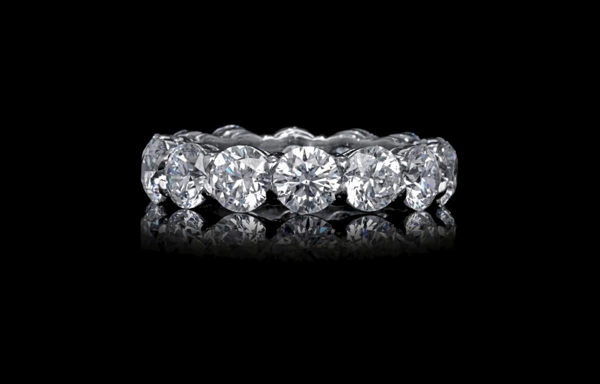 Round Cut GIA Certified 5.62 Ctw. Round Brilliant Diamond Eternity Band in Platinum For Sale