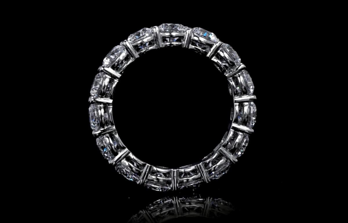 GIA Certified 5.62 Ctw. Round Brilliant Diamond Eternity Band in Platinum In New Condition For Sale In San Francisco, CA