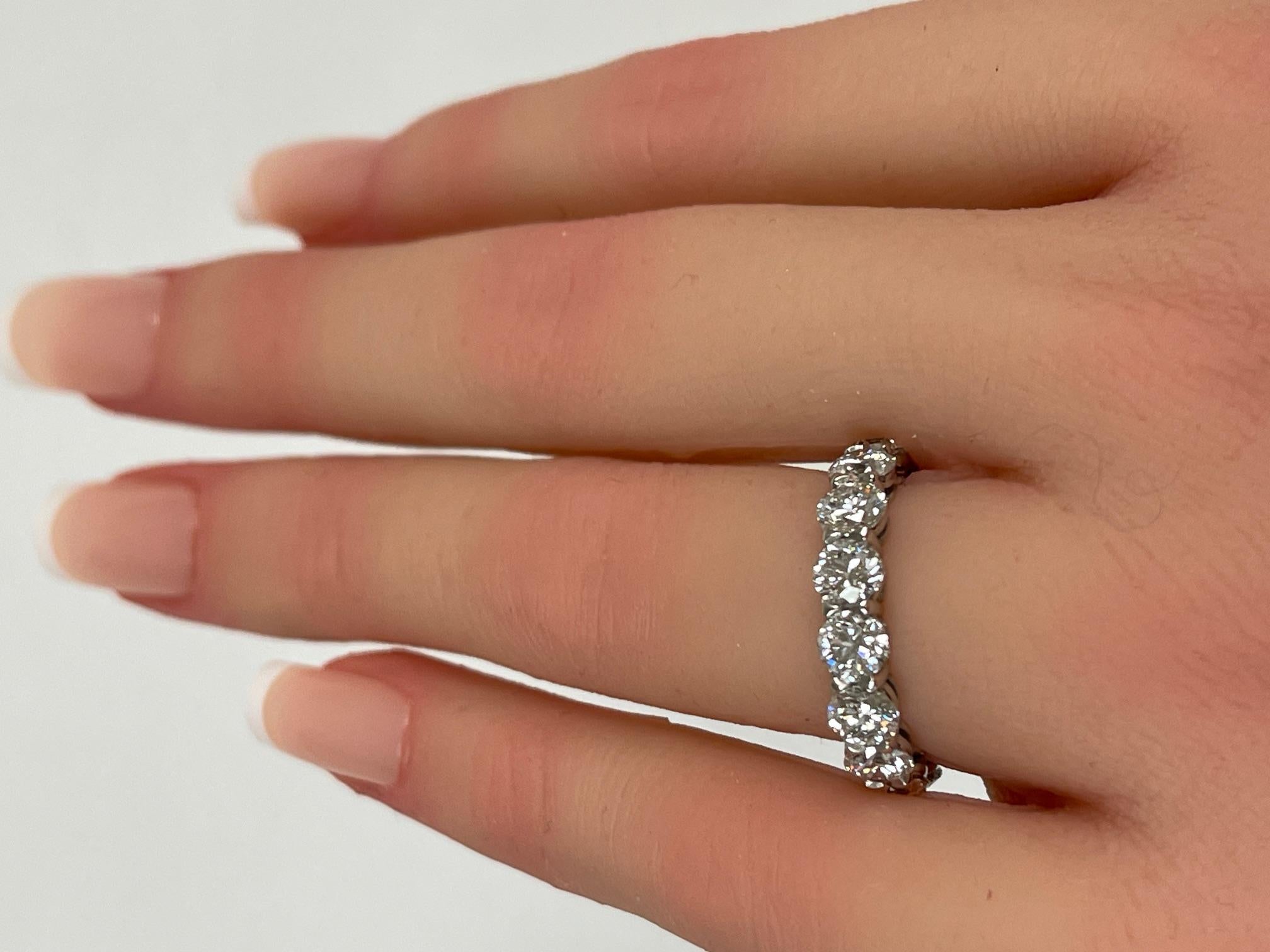 GIA Certified 5.62 Ctw. Round Brilliant Diamond Eternity Band in Platinum For Sale 2