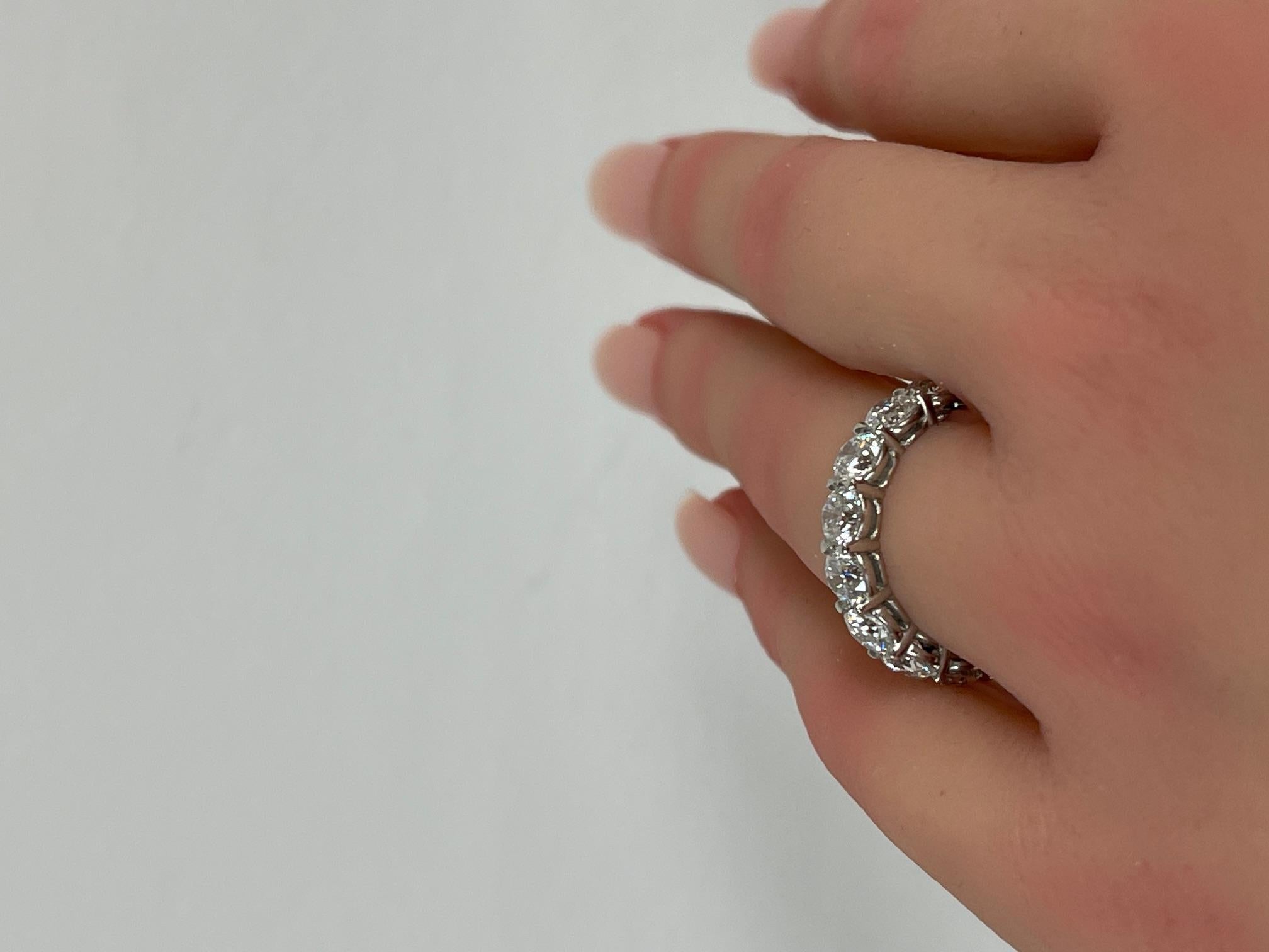 GIA Certified 5.62 Ctw. Round Brilliant Diamond Eternity Band in Platinum For Sale 3
