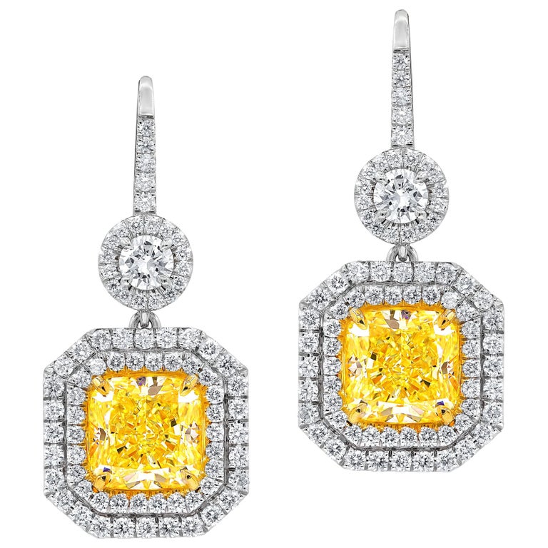 Gia Certified 5 63 Carat Canary Yellow Diamond Earrings For Gia Certified 5 63 Carat Canary Yellow Diamond Earrings For