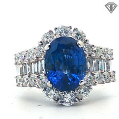GIA Certified 5.63 Carat Ceylon Sapphire Diamond Ring in 18 Karat White Gold