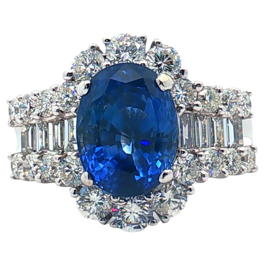 GIA Certified 5.63 Carat Ceylon Sapphire Diamond Ring in 18 Karat White Gold