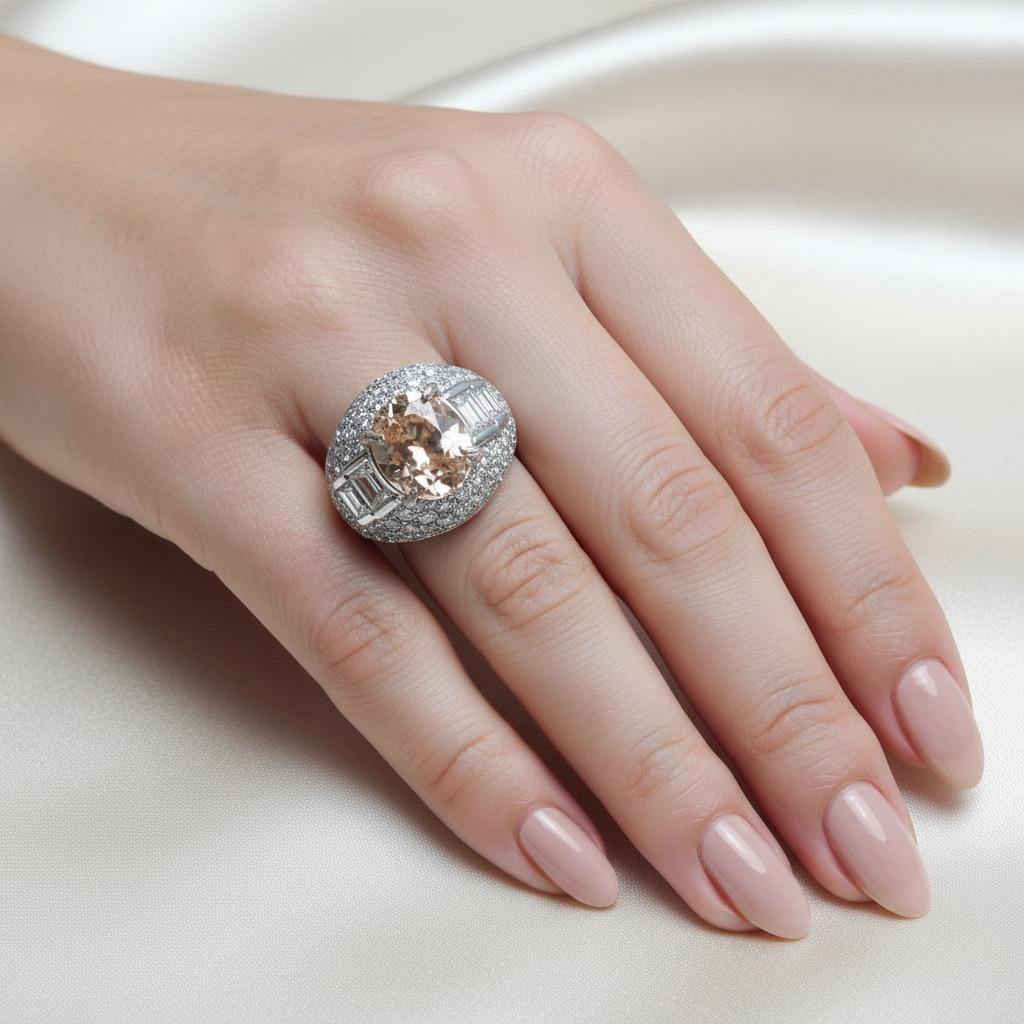 Bague certifiée GIA de 5,64 carats de saphir Padparadscha non chauffé et de diamant

Véritable bijou d'exception, cette bague met en valeur un saphir Padparadscha non chauffé de 5,64 carats provenant du Sri Lanka, l'une des pierres précieuses les