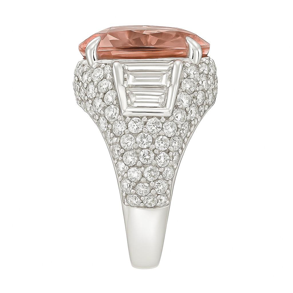 Taille ovale Bague certifiée GIA de 5,64 carats de saphir Padparadscha non chauffé et de diamant en vente