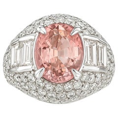 GIA Certified 5.64 Carat Unheated Padparadscha Sapphire and Diamond Ring
